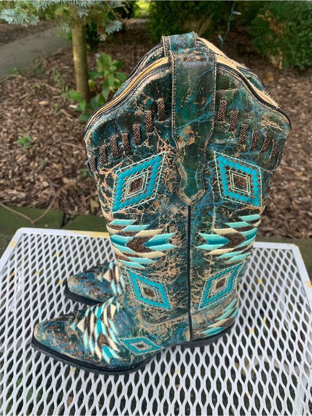 Corral Boots Cowgirl Style E1008 Distressed Turquoise Aztec Western Women’s 6.5